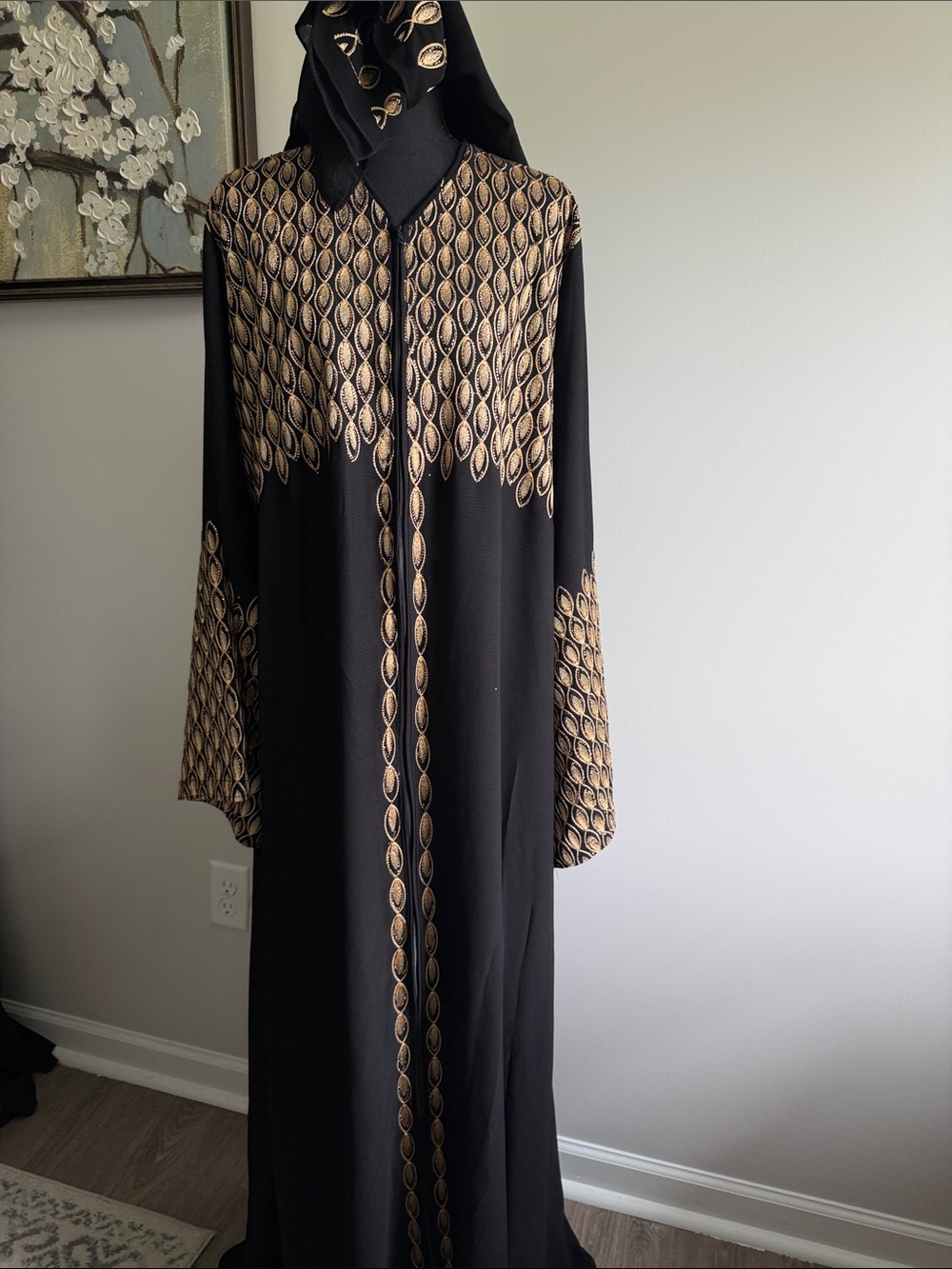 Black and Gold Embroidered Women’s Long Dress